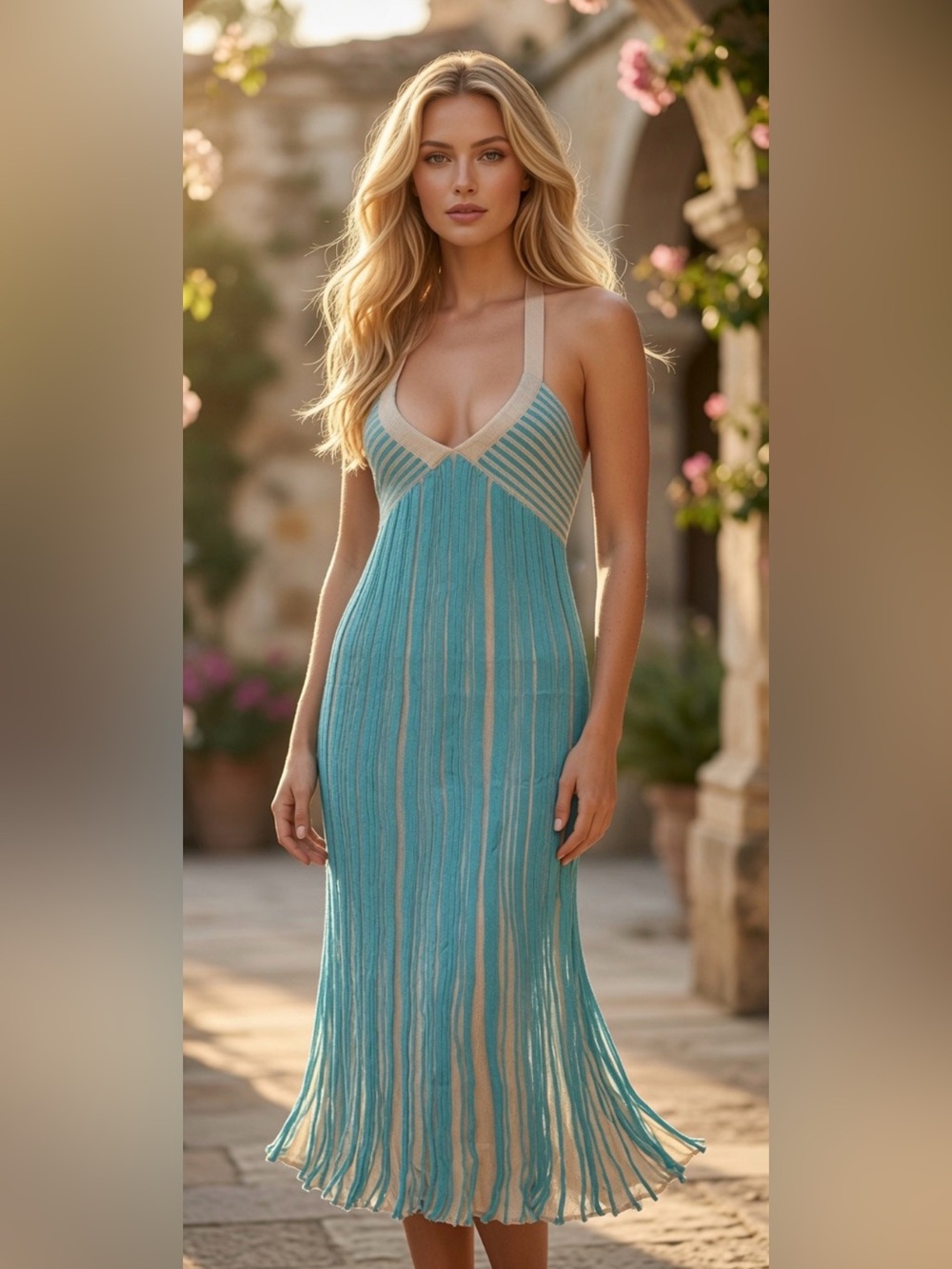 Missoni Turquoise and Beige Backless Dress small midi